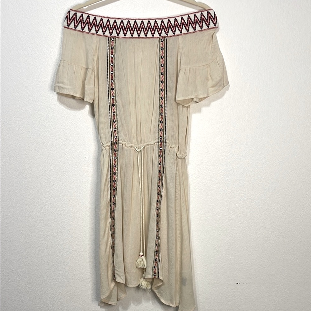 POL Cream Off-Shoulder Flutter Sleeve Dress Size Small PTP 18” Length 31” NWOT